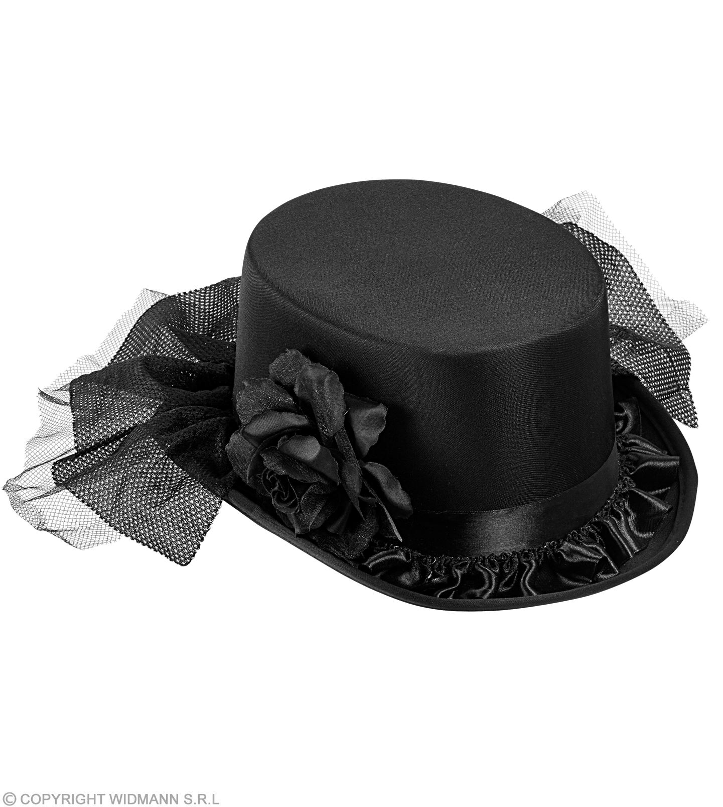 Cilindro con rosa nera e tulle